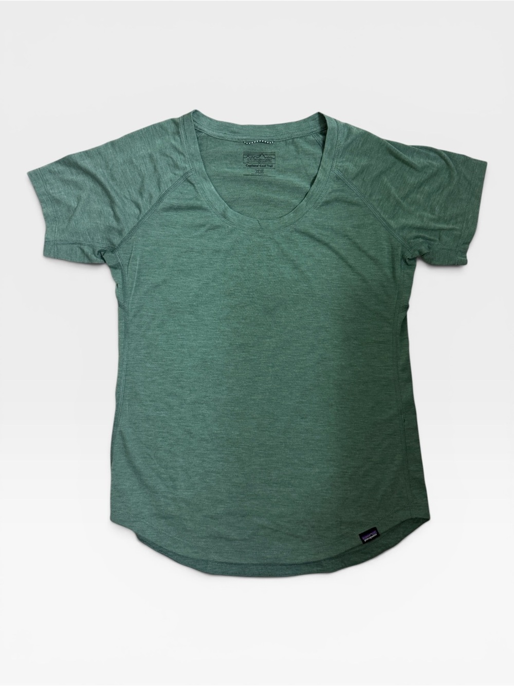 Patagonia Women's Capilene Cool Trail T-Shirt Heathered Green Scoop Neck Size XS